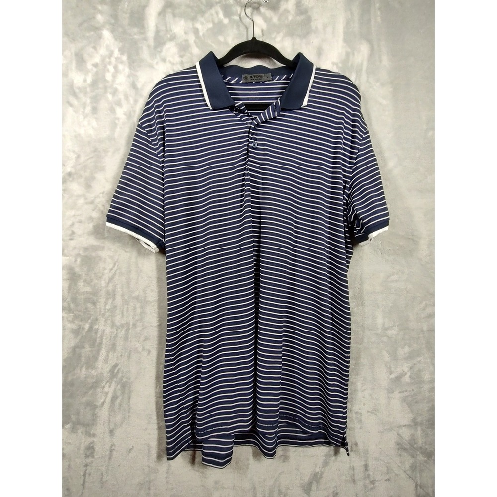 G/FORE Mens Striped Performance Golf Polo Shirt Navy Blue White G4MS21K04‎ Large